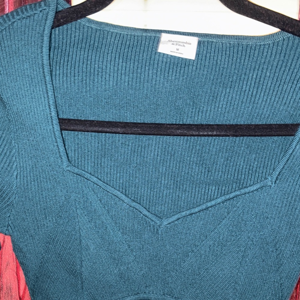 A&F Dark Teal Ribbed Sweater Bodysuit - Picture 3 of 4